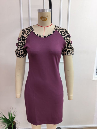 Rochie modal scurta pentru femei cu maneca scurta, guler rotund, snur decorativ pe umeri, 35731
