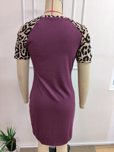 Rochie modal scurta pentru femei cu maneca scurta, guler rotund, snur decorativ pe umeri, 35731