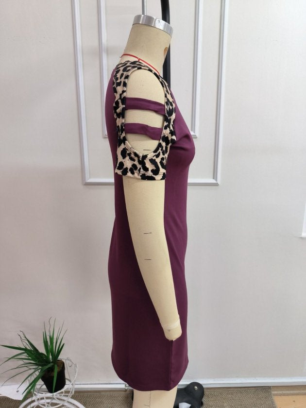 Rochie modal scurta pentru femei cu maneca scurta, guler rotund, snur decorativ pe umeri, 35731