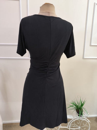 Rochie viscoza scurta pentru femei cu maneca scurta, guler incrucis, taiuri asimetrice in fata, 35755