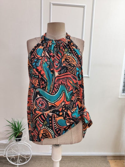 Kadın Boyundan Halkalı Reglan Kollu Yandan Bağcıklı Desenli Süprem Bluz, 35760