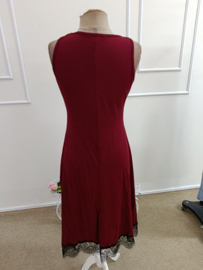 Rochie midi de damă, cu bretele, guler rotund și tiv din dantelă, 35766