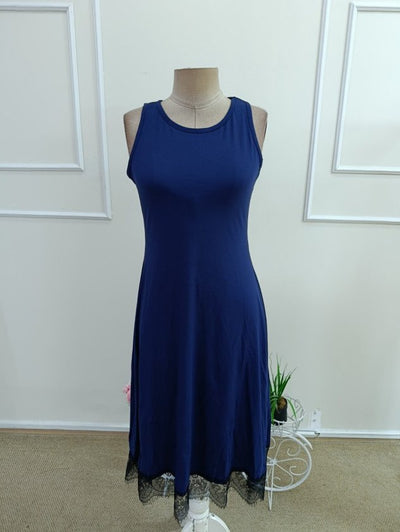 Rochie Midi cu Bretele, Guler Rotund și Dantelă la Tiv, 35767