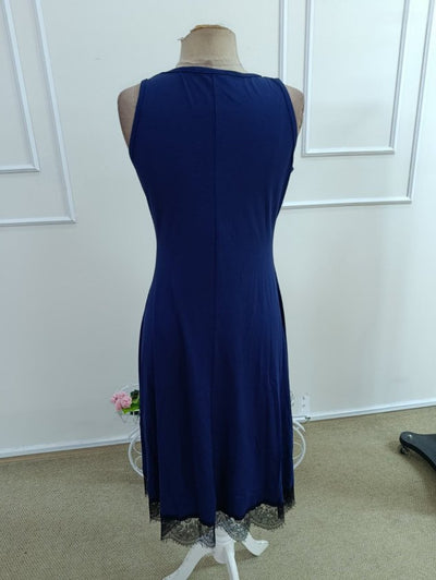 Rochie Midi cu Bretele, Guler Rotund și Dantelă la Tiv, 35767