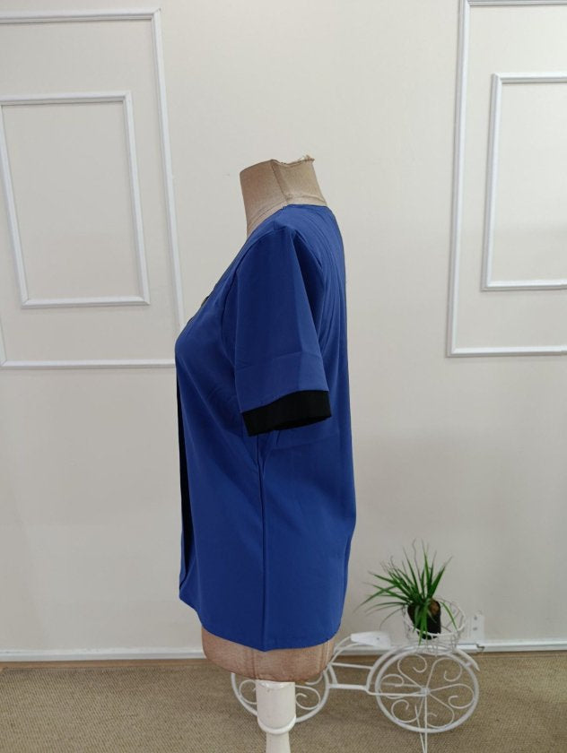 Bluz Dubai pentru femei cu maneca scurta, guler asimetric, nasturi si detalii, 35799