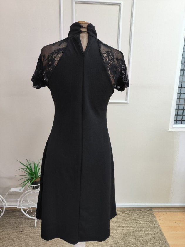 Rochie de damă midi din crep janjan, cu mânecă scurtă și decolteu cu șnururi încrucișate, 35830