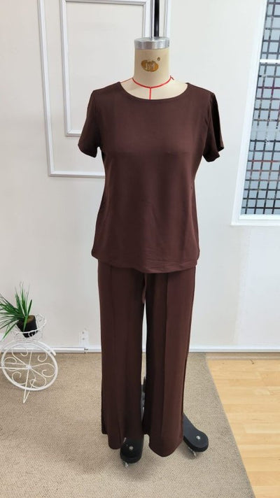 Set din doi piese pentru femei, bluză și pantalon, din viscoză două fire, guler rotund, 35857
