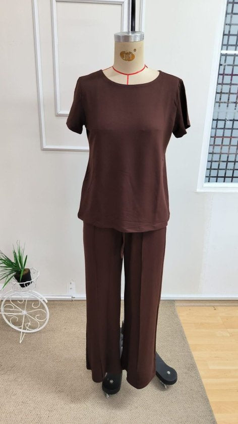 Set din doi piese pentru femei, bluză și pantalon, din viscoză două fire, guler rotund, 35857