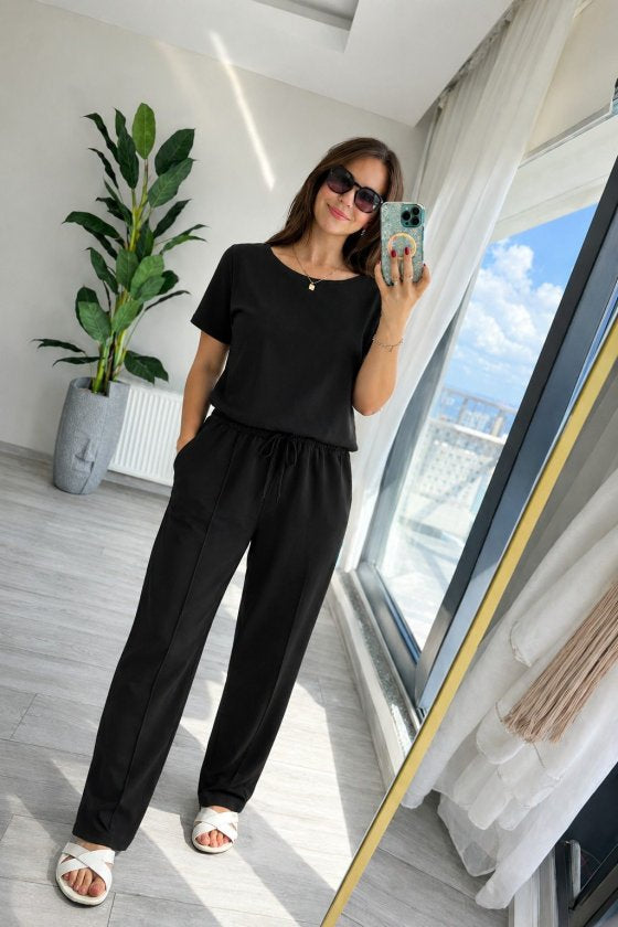 Set din doi piese pentru femei, bluză și pantalon, din viscoză două fire, guler rotund, 35858
