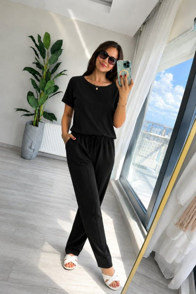 Set din doi piese pentru femei, bluză și pantalon, din viscoză două fire, guler rotund, 35858