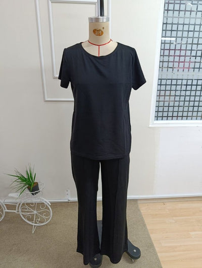 Set din doi piese pentru femei, bluză și pantalon, din viscoză două fire, guler rotund, 35858