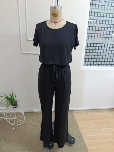 Set din doi piese pentru femei, bluză și pantalon, din viscoză două fire, guler rotund, 35858