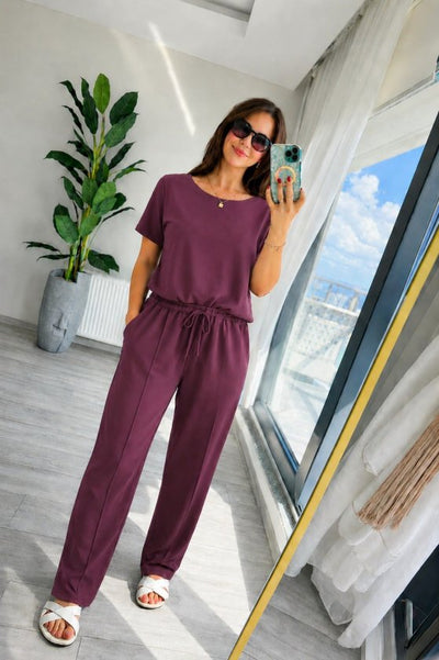 Set din doi piese pentru femei, bluză și pantalon, din viscoză două fire, guler rotund, 35859