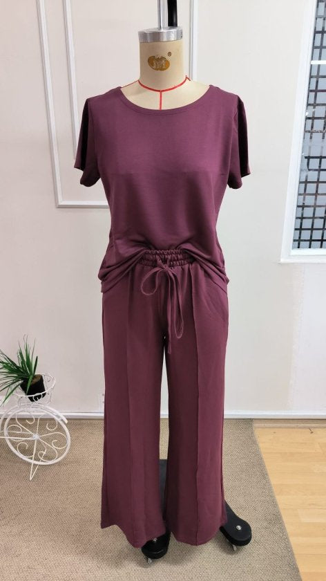 Set din doi piese pentru femei, bluză și pantalon, din viscoză două fire, guler rotund, 35859