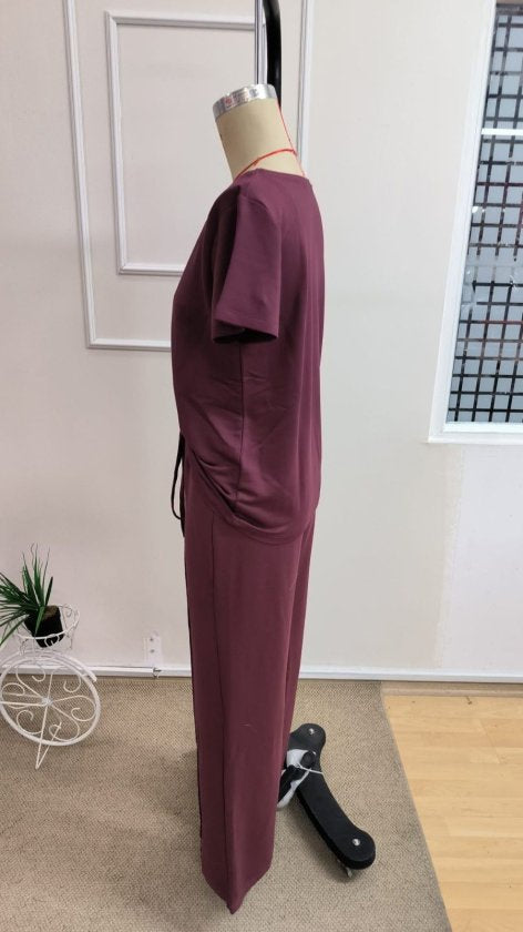 Set din doi piese pentru femei, bluză și pantalon, din viscoză două fire, guler rotund, 35859