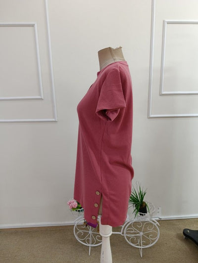 Bluză din bumbac pentru femei, mânecă scurtă, guler V profund, nasturi, 35884
