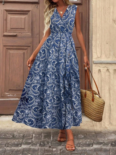 Rochie lungă din bumbac pentru femei, fără mâneci, guler crăciun, fără curea, model, 35919