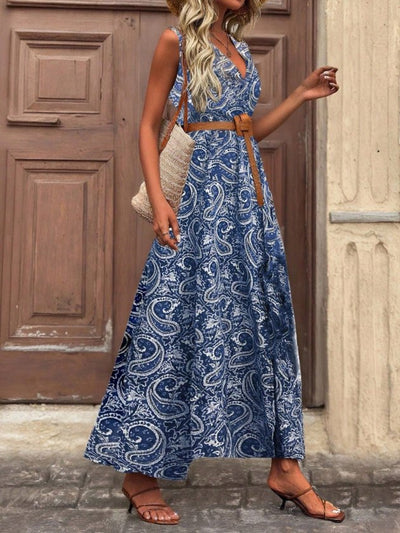 Rochie lungă din bumbac pentru femei, fără mâneci, guler crăciun, fără curea, model, 35919
