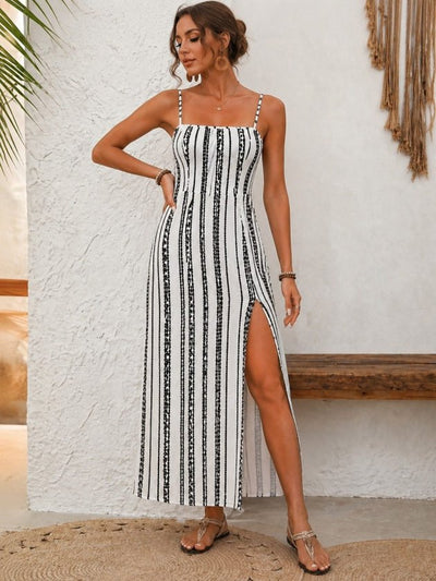 Rochie lungă din bumbac pentru femei, bretele, model cu tăieturi, 35923