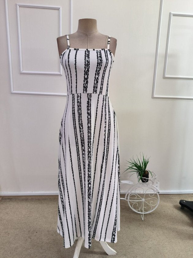 Rochie lungă din bumbac pentru femei, bretele, model cu tăieturi, 35923