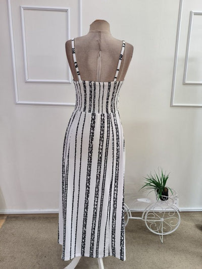 Rochie lungă din bumbac pentru femei, bretele, model cu tăieturi, 35923