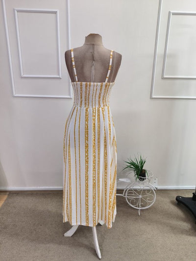 Rochie lungă din bumbac pentru femei, bretele, model cu tăieturi, 35925