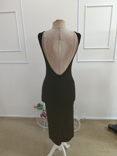 Rochie midi din ondulat pentru femei, bretele, guler rotund adânc, spate deschis, 35932