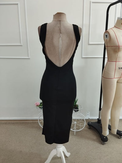 Rochie midi din ondulat pentru femei, bretele, guler rotund adânc, spate deschis, 35933