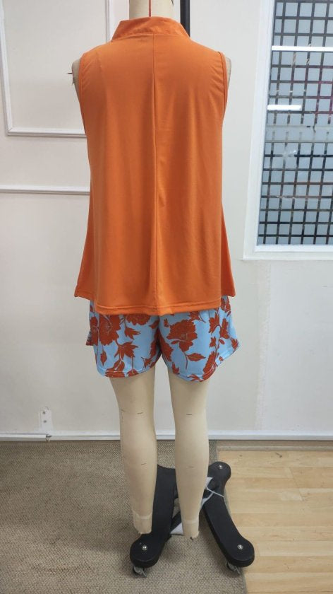 Kadın Askılı V Yakalı Sandy Bluz Ve Desenli Short Ikili Takım , 37152