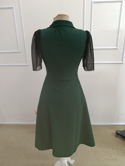 Rochie Midi de Damă din Crep, Mânecă Scurtă, Guler, Nasturi Frontali, Import, 36604