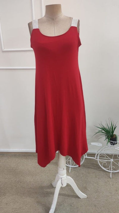 Rochie midi din viscoză pentru femei, bretele, guler rotund, detaliu croit asimetric, 35982