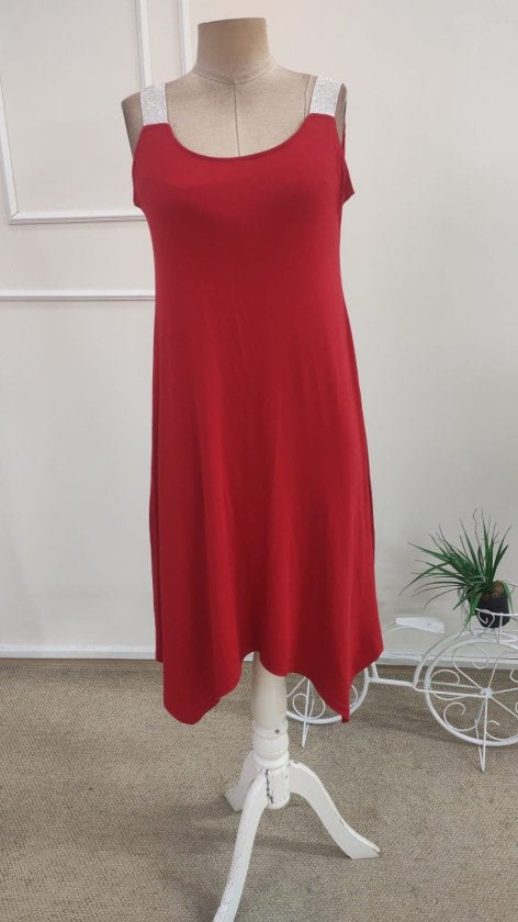 Rochie midi din viscoză pentru femei, bretele, guler rotund, detaliu croit asimetric, 35982