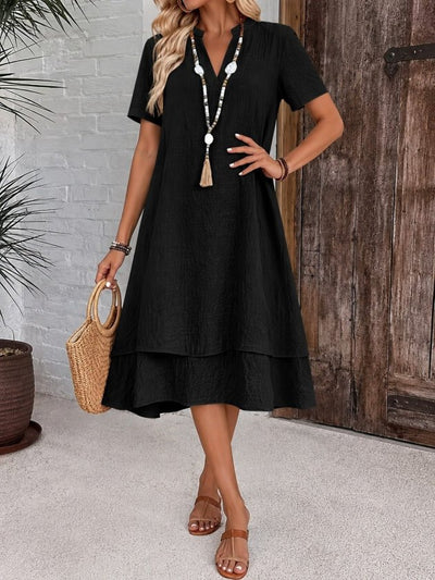 Rochie midi din crincă pentru femei, mânecă scurtă, guler rotund, 35984