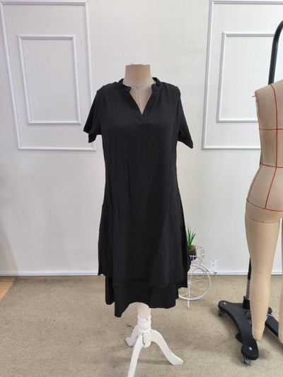 Rochie midi din crincă pentru femei, mânecă scurtă, guler rotund, 35984