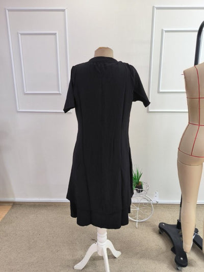 Rochie midi din crincă pentru femei, mânecă scurtă, guler rotund, 35984