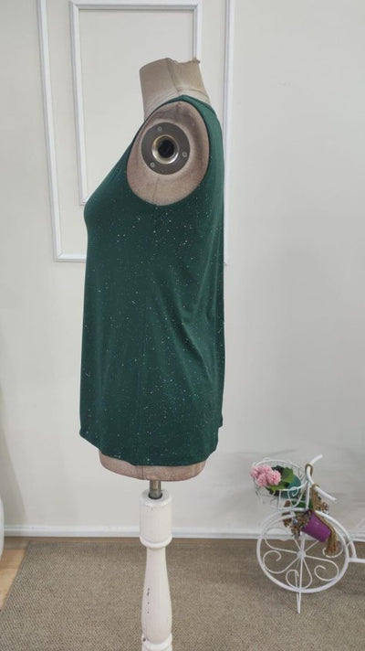 Kadın Kolsuz Yuvarlak Yakalı ısıltılı Sandy Bluz, 35986