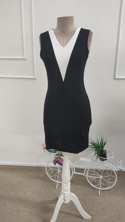Rochie scurtă din crepe pentru femei, bretele, guler V, 35990
