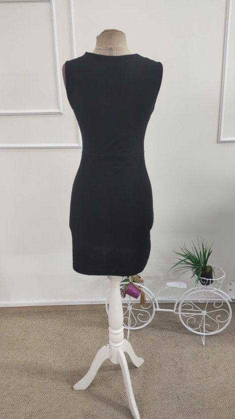 Rochie scurtă din crepe pentru femei, bretele, guler V, 35990