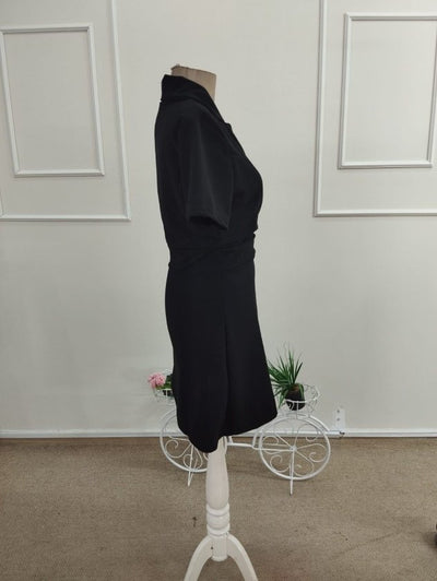Rochie Scurtă din Crepon Importat pentru Femei cu Mâneci Scurte, Guler, Nasturi pe Latura, 37645