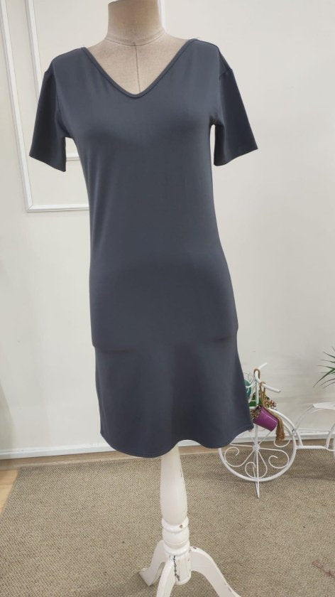 Rochie din viscoză două fire pentru femei, mânecă scurtă, detaliu dantelă pe spate, scurtă, 36096