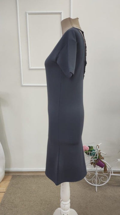 Rochie din viscoză două fire pentru femei, mânecă scurtă, detaliu dantelă pe spate, scurtă, 36096