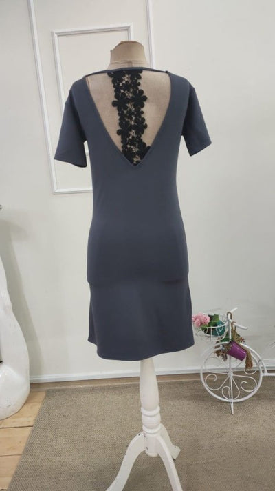 Rochie din viscoză două fire pentru femei, mânecă scurtă, detaliu dantelă pe spate, scurtă, 36096