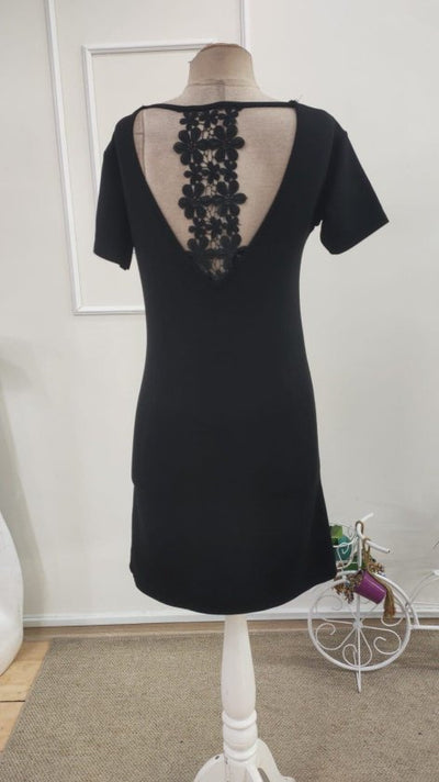 Rochie din viscoză două fire pentru femei, mânecă scurtă, detaliu dantelă pe spate, scurtă, 36097