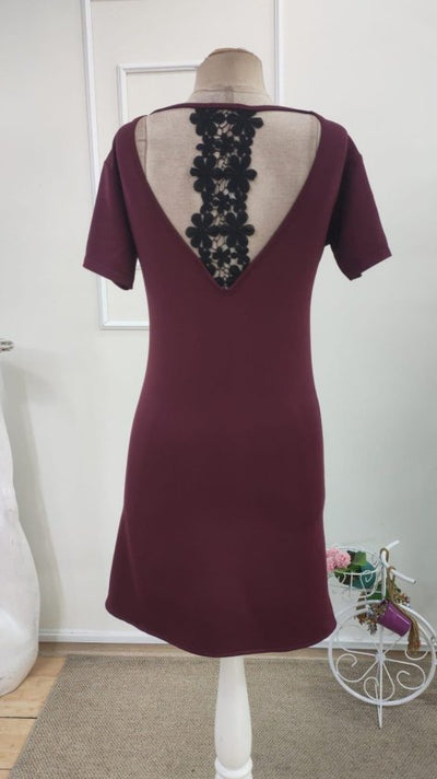 Rochie din viscoză două fire pentru femei, mânecă scurtă, detaliu dantelă pe spate, scurtă, 36098