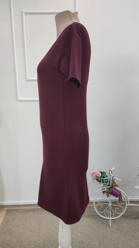 Rochie din viscoză două fire pentru femei, mânecă scurtă, detaliu dantelă pe spate, scurtă, 36098