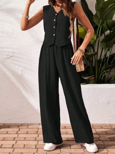 Compleu feminin din Aerobine, fără mâneci, guler V, bluza și pantaloni, 36156