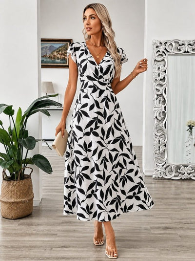 Rochie lungă femininǎ din Super cu model, cu mâneci scurte, guler în cruce, 36181