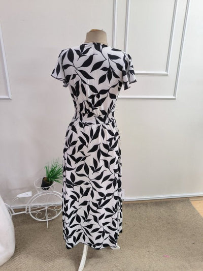 Rochie lungă femininǎ din Super cu model, cu mâneci scurte, guler în cruce, 36181