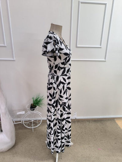 Rochie lungă femininǎ din Super cu model, cu mâneci scurte, guler în cruce, 36181