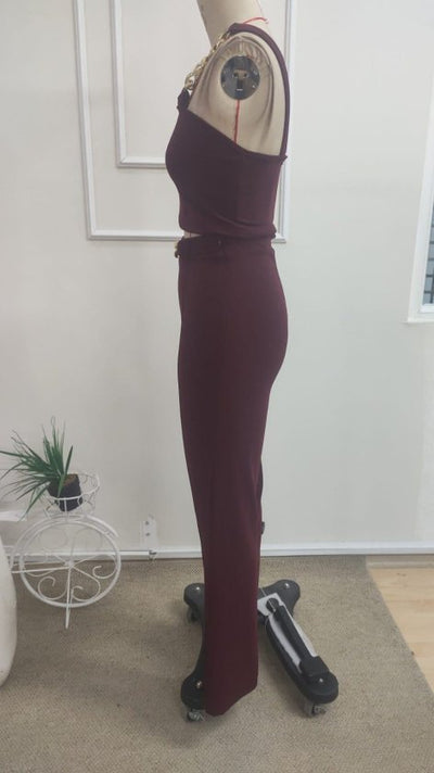 Kadın Zincir Askılı Krop Ithal Krep Bluz Ve Pantolon Ikili Takım, 36315